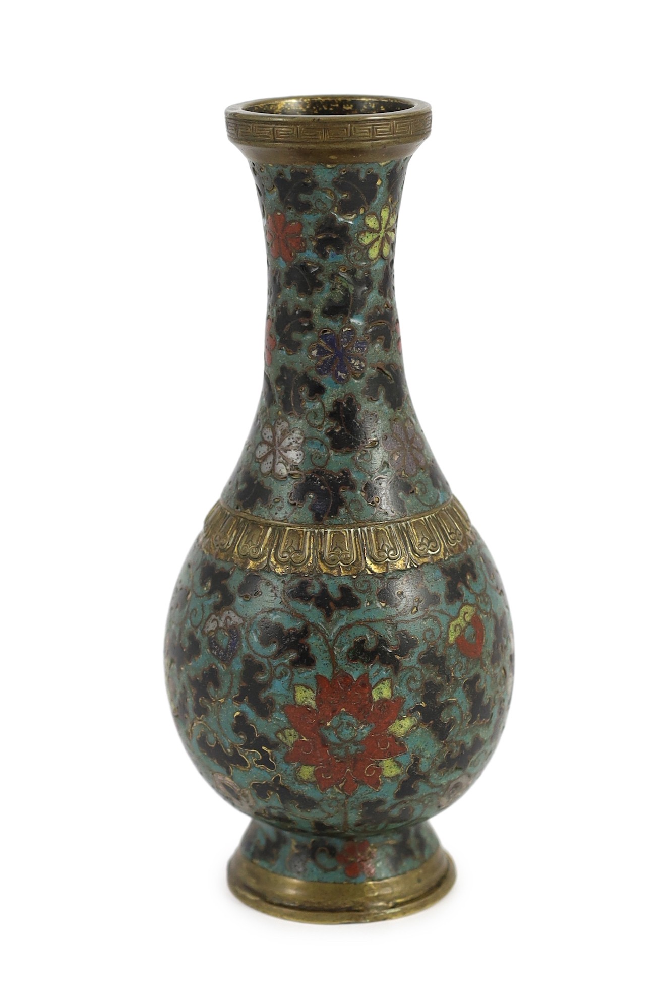 A Chinese cloisonné enamel and gilt bronze baluster vase, 17th/18th century, 19.5cm high, faults